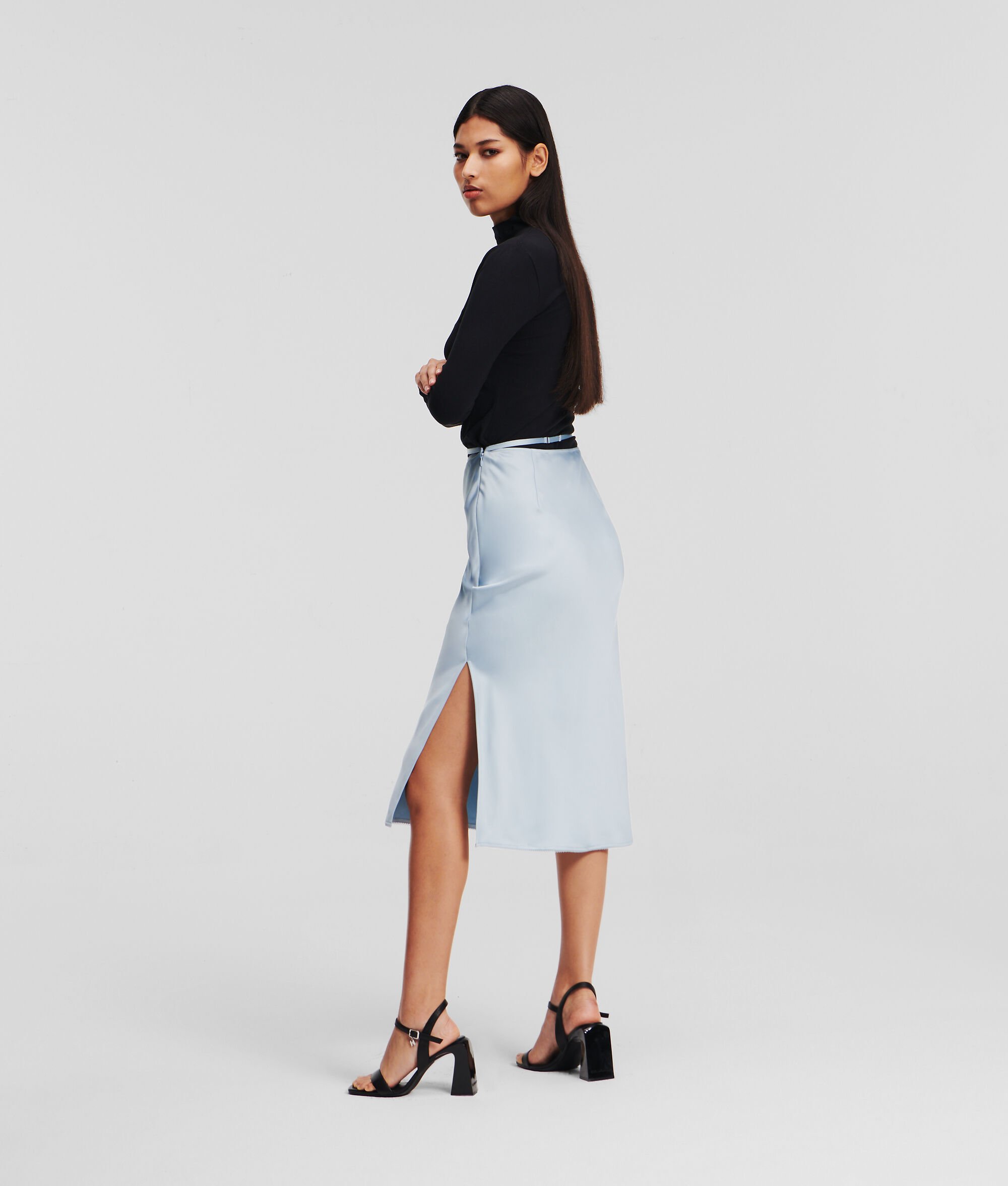 (image for) Elegant Karl Signature Satin Midi Skirt